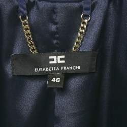 مملوكة مسبقًا Elisabetta Franchi Blue Crepe Logo Detail Blazer L