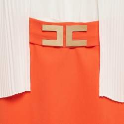 مملوكة مسبقًا إليزابيتا فرانشي فستان قصير قابل للفصل مطوي أبيض/برتقالي مقاس كبير - لارج