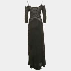 مملوكة مسبقًا فستان إليزابيتا فرانشي أسود محاك مثقب بدون أكتاف ماكسي مقاس كبير (لارج)