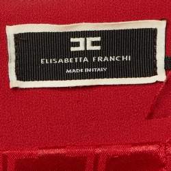 Pre Owned Elisabetta Franchi Red Crepe BBuckle Detail Pencil Skirt M