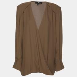 Pre Owned Elisabetta Franchi Khaki Crepe Camicia Blouse L