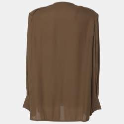 Pre Owned Elisabetta Franchi Khaki Crepe Camicia Blouse L