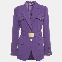 Pre Owned Elisabetta Franchi Purple Crepe Belted Jacket L