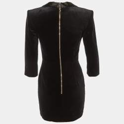 Pre Owned Elisabetta Franchi Black Velvet Logo Detail Mini Dress S