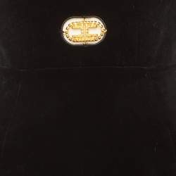 Pre Owned Elisabetta Franchi Black Velvet Logo Detail Mini Dress S
