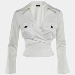 Pre Owned Elisabetta Franchi White Cotton Wrap Around Top S 