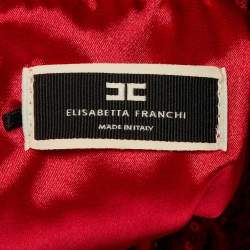 Pre Owned Elisabetta Franchi Red Sequin Halter Neck Scarf Detail Crop Top M
