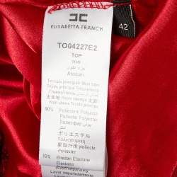 Pre Owned Elisabetta Franchi Red Sequin Halter Neck Scarf Detail Crop Top M