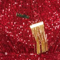 Pre Owned Elisabetta Franchi Red Sequin Halter Neck Scarf Detail Crop Top M