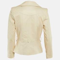 Pre Owned Elisabetta Franchi Beige Leather Biker Jacket M 