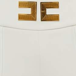 Pre Owned Elisabetta Franchi White Crepe Logo Flared Trousers S