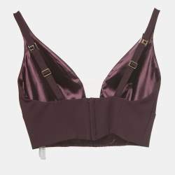 Pre Owned Elisabetta Franchi Burgundy Crepe Crop Top S