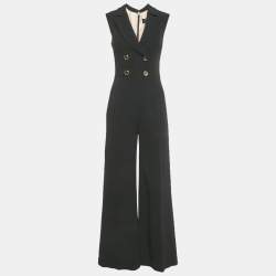 Pre Owned Elisabetta Franchi Black Crepe Double Breasted Jumpsuit S