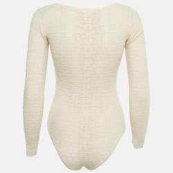 Pre Owned Elisabetta Franchi Cream Logo Jersey Bodysuit M