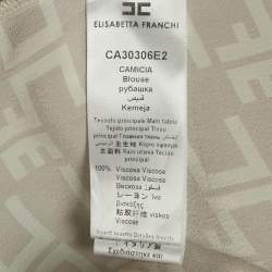 Pre Owned Elisabetta Franchi Beige / Brown Monogram Print Crepe Blouse M