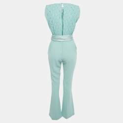 Pre Owned Elisabetta Franchi Blue Logo Print Chiffon and Crepe Jumpsuit S