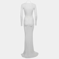 Pre Owned Elisabetta Franchi White Jersey Cut -Out Chain Detail Maxi Dress S 