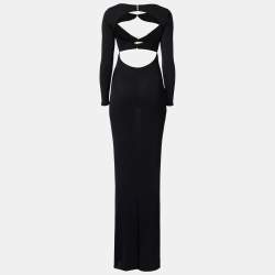 Pre Owned Elisabetta Franchi Black Jersey Cut -Out Jewel Clasp Maxi Dress S