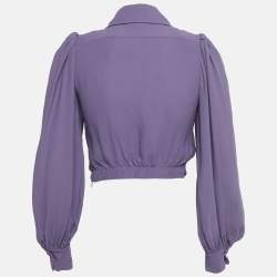 Pre Owned Elisabetta Franchi Purple Crepe Knot Detail Cropped Blouse S 
