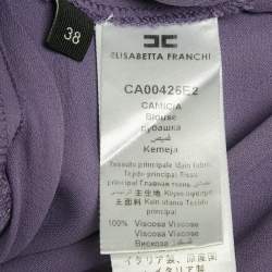Pre Owned Elisabetta Franchi Purple Crepe Knot Detail Cropped Blouse S 
