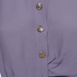Pre Owned Elisabetta Franchi Purple Crepe Knot Detail Cropped Blouse S 