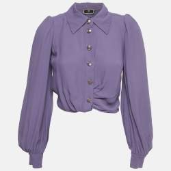 Pre Owned Elisabetta Franchi Purple Crepe Knot Detail Cropped Blouse S 