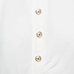 Pre Owned Elisabetta Franchi White Crepe Knot Detail Cropped Blouse S