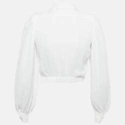 Pre Owned Elisabetta Franchi White Crepe Knot Detail Cropped Blouse S