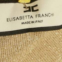 Pre Owned Elisabetta Franchi Beige Lurex Knit Plisse Maxi Dress S