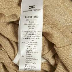 Pre Owned Elisabetta Franchi Beige Lurex Knit Plisse Maxi Dress S