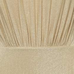 Pre Owned Elisabetta Franchi Beige Lurex Knit Plisse Maxi Dress S