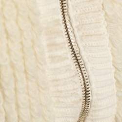 Pre Owned Elisabetta Franchi Cream Knitted Mohair Blend Fringes Cropped Jacket S