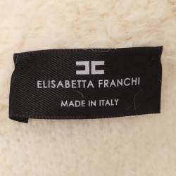Pre Owned Elisabetta Franchi Cream Knitted Mohair Blend Fringes Cropped Jacket S