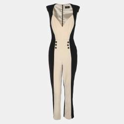 Pre Owned Elisabetta Franchi Black/Cream Crepe Jumpsuit S