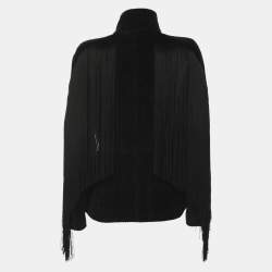 Pre Owned Elisabetta Franchi Black Wool Blend Fringes Buttoned Jacket S
