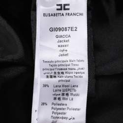 Pre Owned Elisabetta Franchi Black Wool Blend Fringes Buttoned Jacket S