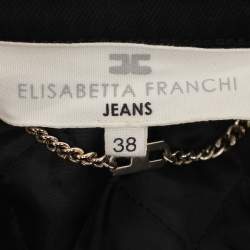 Pre Owned Elisabetta Franchi Black Denim and Faux Fur Cropped Jacket S