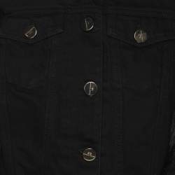 Pre Owned Elisabetta Franchi Black Denim and Faux Fur Cropped Jacket S
