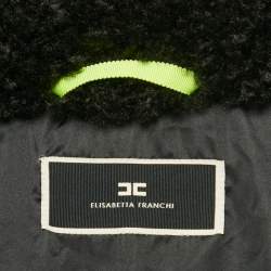 Pre Owned Elisabetta Franchi Black Faux Shearling Collar Synthetic Puffer Coat S