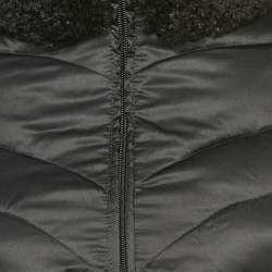 Pre Owned Elisabetta Franchi Black Faux Shearling Collar Synthetic Puffer Coat S