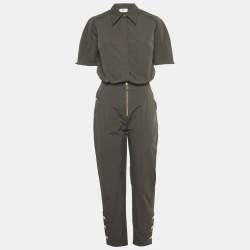 Pre Owned Elisabetta Franchi Grey Synthetic Crop Top & Trousers Set M
