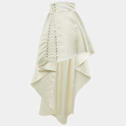 Pre Owned Elisabetta Franchi White Satin Crisscross Detail High Low Skirt S