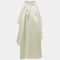 Pre Owned Elisabetta Franchi White Satin Crisscross Detail High Low Skirt S