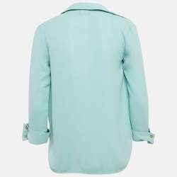 مملوكة مسبقًا إليزابيتا فرانكي بلوزة برقبة ممزقة من الكريب الأزرق بحجم صغير