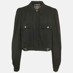 Pre Owned إليزابييتا فرانكي قميص كروب بتفاصيل إبزيم جورجيت أسود بحجم كبير