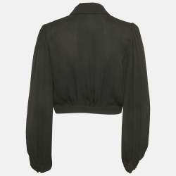 مملوكة مسبقًا Elisabetta Franchi Black Georgette Buckle Detail Crop Shirt L