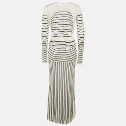 Pre Owned Elisabetta Franchi White Striped Knit Open Back Maxi Dress M