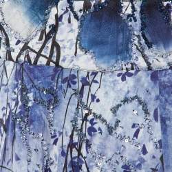 مملوكة مسبقًا Elisabetta Franchi Blue Embellished Printed Mesh & Crepe High Low Dress L