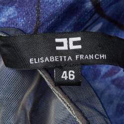 مملوكة مسبقًا Elisabetta Franchi Blue Embellished Printed Mesh & Crepe High Low Dress L