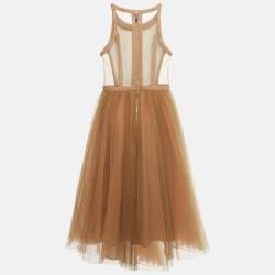 مملوكة مسبقًا فستان ميدي إليزابيتا فرانشي شبكة وجلد بني صناعي مقاس متوسط - ميديوم